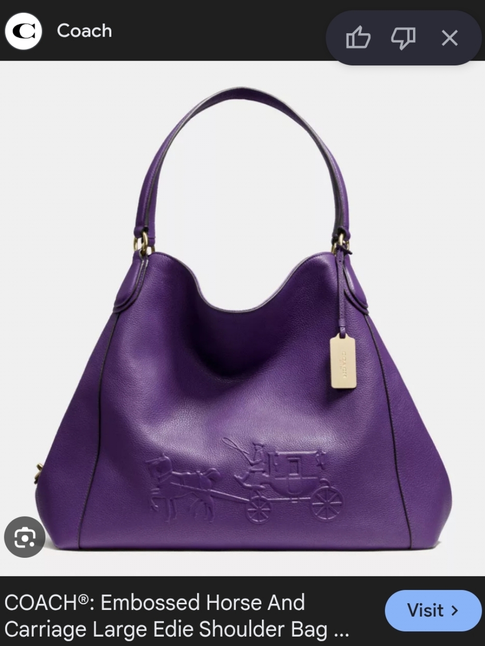 Edie 33727 Horse Carriage Logo Embossed Shoulder Tote Bag Purse Purple Violet - Picture 2 of 14